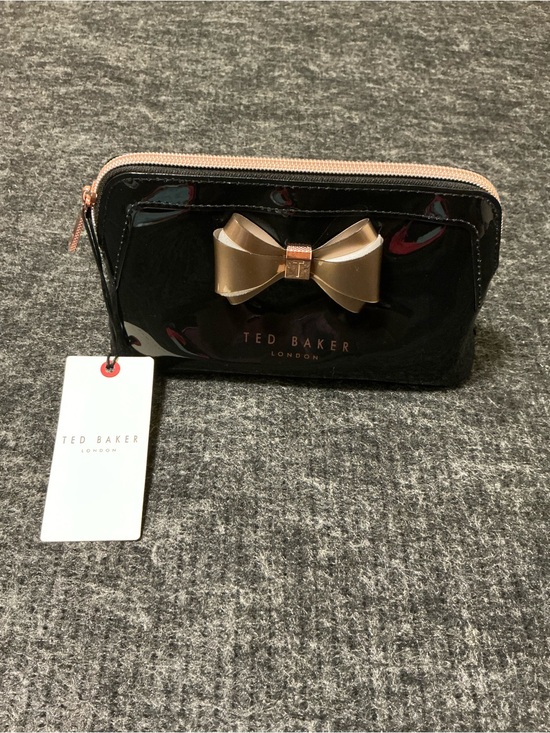 Ted Baker Handbags - Ted Baker Black Patent Cosmetic Pouch with Gold Bow